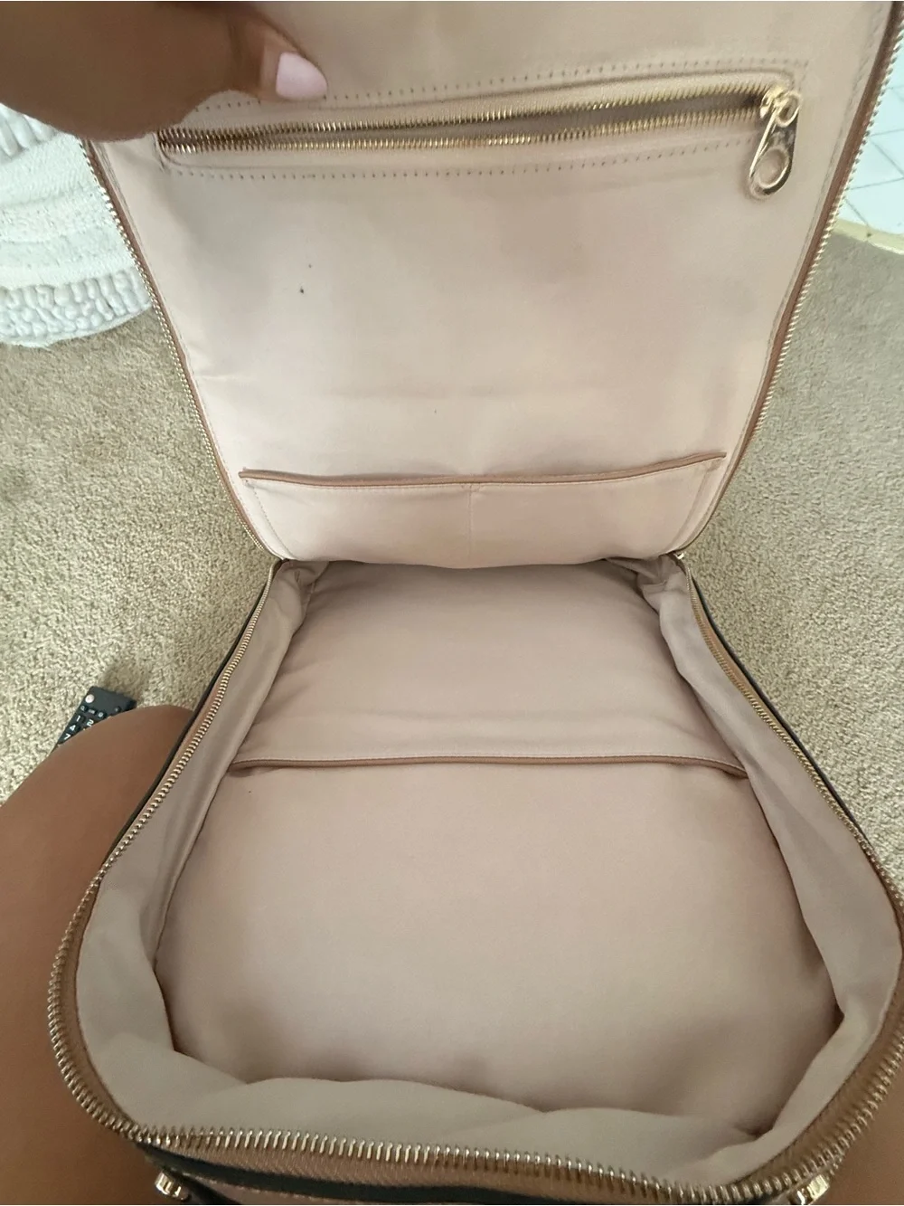 Calpak Rose Tan Backpack with Whipstitch Trim